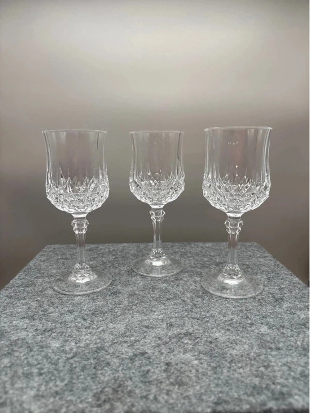 SET OF 3 - Cristal d'Arques Longchamp 7-1/4" Water Goblets Wine Glasses 8-oz